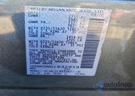 2020 Nissan Pathfinder Platinum from USA, damaged, VIN 5N1DR2DN6LC632959